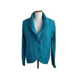Jones Wear Jeans Blue Teal Cropped Cardigan Sweater Shawl Collar XL